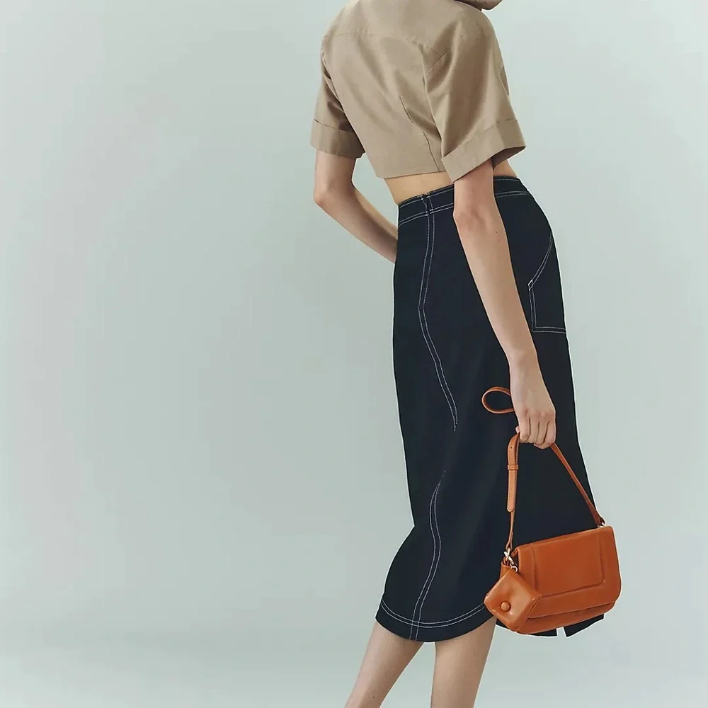 NWT Anthropologie Maeve Black Front-Slit Utility Skirt, Size 12 - Picture 3 of 9